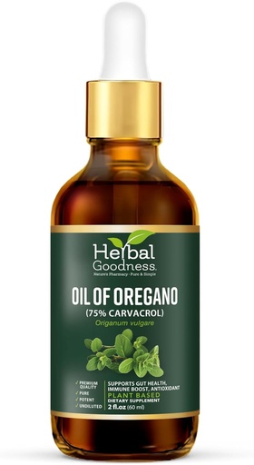 [BRSRAH33CEAQYALG] Herbal Goodness Oil of Oregano Drops 2 Fl. oz – 75% Carvacrol with Virgin Olive Oil, Oregano Oil for Immune Support & Digestive Health, Essential Oils for Skin, Aceite de Oregano