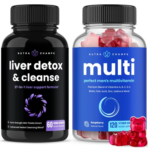 [BRSRMZQLBEDROA3U] Liver Cleanse Detox Capsules and (2-Pack) Men's Multivitamin Gummies Bundle