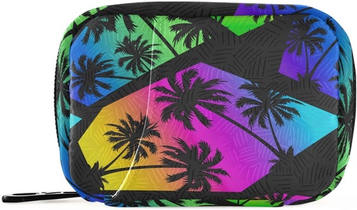 [BRSRMCQ6O4HQAH3V] Pill Box Renkli Geometry Palm Trees 7 Günlük Pill Case Travel Pill Organizer Bag with Surface Portable Weekly Vitamin Medicine Supplement Sahibi Pouch Bag
