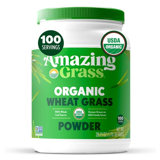 [BRSWIZQFCRYRKEIV] Amazing Grass Wheat Grass Powder: 100% Whole-Leaf Wheat Grass Powder for Energy, Detox & Immunity Support, Chlorophyll Providing Greens, 100 Servings