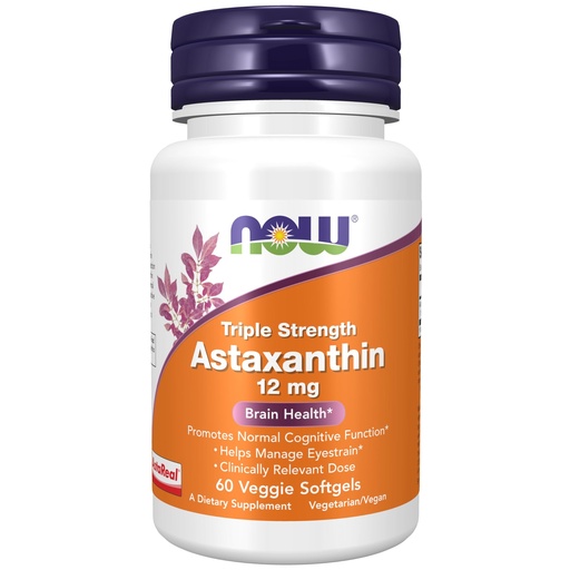 [BRSROYYBBUAWM3A4] Now Supplements, Triple Strength Astaxanthin 12 mg, Triple Strength, Brain Health*, Helps Manage Eye Strain*, 60 Veggie Softgels