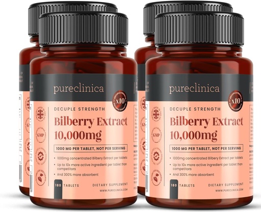 [BRSWGYINAF5GE2Y7] Bilberry Extract 10,000mg x 720 Tablets (4 Bottles) - 10 X More anthocyanidins per Tablet Than Most Others