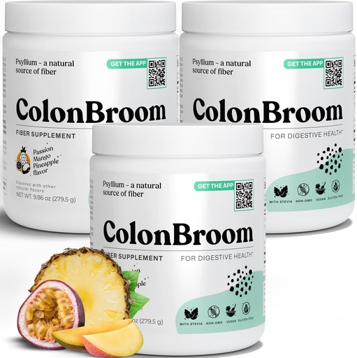 [BRSRABTYAUMRQELJ] ColonBroom Psyllium Husk pulver med Stevia (Tropiske frukter) - Colon renser for gloating relief & Gut Helse - Colon Broom Fiber Powder Drink - Vegansk Fiber Powder Stevia Supplement, 150 Serveringer