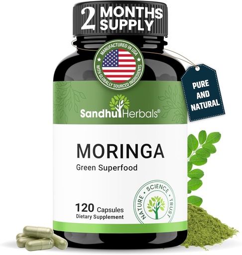 [BRSRAAY7CEFBQCT2] 여성 및 남성용 Pure Moringa 캡슐 | 120 Count Green Antioxidant Natural Superfood | Maringa Oleifera Supplement | Immune, Skin & Gut Health 서포트