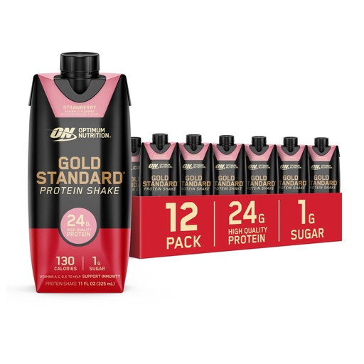 [BRSRA2T3OAFR63A6] Optimum Nutrition Gold Standard Protein Shake, 24g Protein, Ready to Drink Protein Drinks, Strawberry, 11 Fl Oz, 12 Count (Pack of 1) (Packaging May Vary)