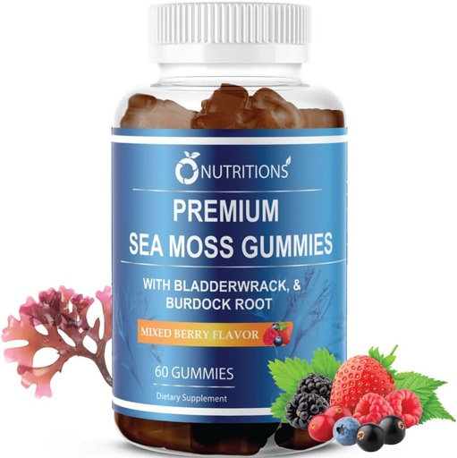 [BRSW2GD6OQJQIAY3] O NUTRITHIONS Premium Sea Moss Gummies Made with Irish Sea Moss, Burdock Root, and Bladderwrack - Seamoss Raw Alkaline Addition
