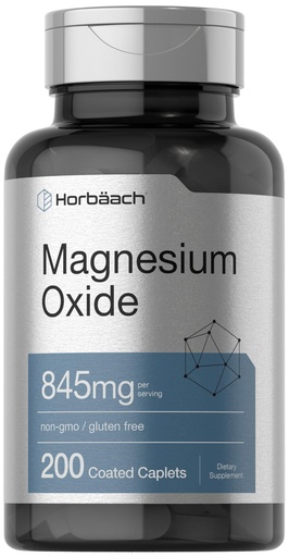 [BRSRMZD5CEFGK3L7] Horbäach Magnesium Oxide | 845 mg | 200 Coated Caplets | Vegetarian, Non-GMO, and Gluten Free Supplement