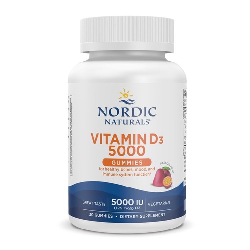 [BRSW2BTROIMRU237] Nordic Naturals Vitamin D3 5000 Gummies, Passion Fruit - 30 Gummies - Support for Healthy Bones, Mood, & Immune System - Vegetarian - Non-GMO - 30 Servings
