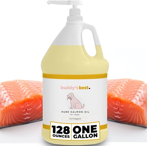 [BRSW2HA3CUNR6HQ7] Salmon Oil for Dogs by Buddy’s Best – 1 Gallon (128oz) | 100% Norwegian Fish Oil | Human-Grade & Odorless | Omega 3 Supplement for Coat & Joints