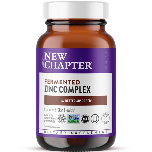 [BRSWYCACCAFGG3LV] New Chapter Zinc Supplement, Fermented Zinc Complex, ONE Daily for Immune Support + Skin Health, Mineral-Balancing Formula Rich in Copper, Easy to Swallow & Digest, 30 Count (1 Month Supply)
