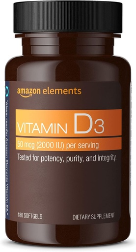 [BRSWGEAPCEMBAALL]   Elements Vitamin D3, 2000 IU, 180 Softgels, 6 month supply (Packaging may vary), Supports Strong Bones and Immune Health