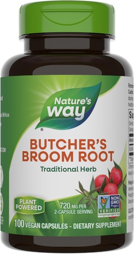 [BRSWIYTYOUPAADDO] Nature's Way Butcher’s Broom, Traditional Herb, 720 mg per 2-Capsule Serving, Non-GMO Project Verified, 100 Vegan Capsules (Packaging May Vary)