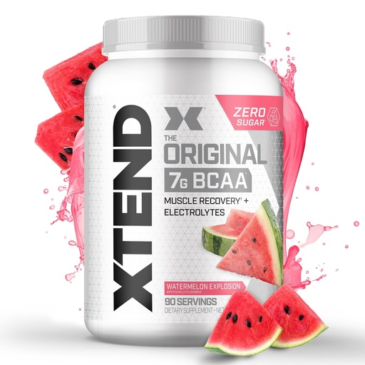 [BRSWIZYKBN4RE2A5] Xtend Original BCAA Powder, 7g BCAAs and 2.5g L-Glutamine for Muscle Recovery Hydration and Lean Muscle, Sugar Free Intra and Post Workout Drink with Electrolytes, Watermelon Explosion, 90 Servings