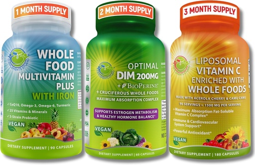 [BRSRMFALAQFGYHL2] SUPPLEMENTS STUDIO Hormone Balance Support & Immune Defense Bundle for Men & Women - Optimal DIM 200mg + Whole Food Multivitamin with Iron + Liposomal Vitamin C 1500mg – Vegan, Non-GMO