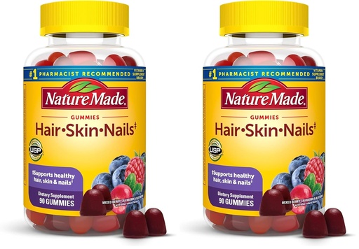 [BRSRAY3ROYNQAFD5] Nature Made Hair Skin and Nails with Biotin 2500 mcg, Dietary Supplement for Healthy Hair, Skin & Nails Support, 90 Gummies, 45 Day Supply (Pack of 2)
