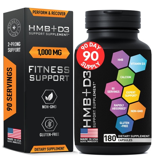 [BRSROZD7AB5AOGTK] HMB Supplements with Vitamin D3 - 1,000mg Calcium Beta-Hydroxy Beta-Methylbutyrate per Serving for Muscle Growth, Strength & Recovery - 180 Gluten-Free, Non-GMO HMB Capsules, 3-Month Supply