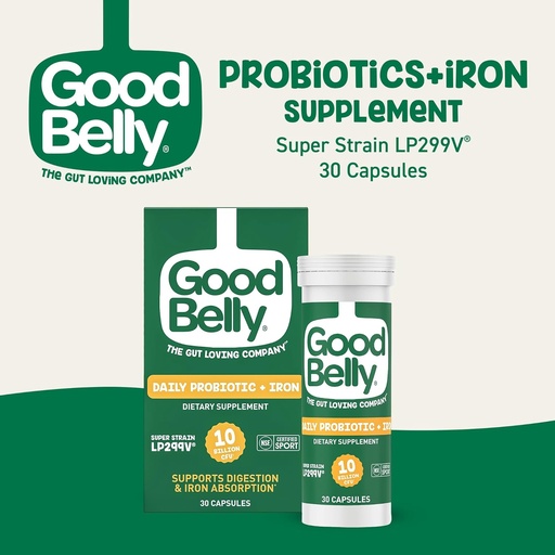 [BRSWGFQ3BUAWE3D2] GoodBelly Cápsulas probióticas para la salud digestiva " Absorción de Hierro tóxico Vegan suplemento probiótico con 10 millones de culturas vivas vivieron Probióticos para Mujeres y Hombres