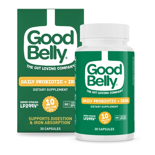 [BRSWGFQ3BUAWE3D2] GoodBelly Probiotic Capsules for Digestive Health & Iron Absorption | Vegan Probiotic Supplement with 10 Billion Live Cultures | Probiotics for Women & Men | 30 Capsules