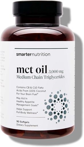 [BRSRAZTROAHAE2DD] SMARTERNUTRITION MCT Oil Capsules C8 and C10 - Ketogenic Fuel for Brain & Body, Sustained Energy - from Cold-Pressed Coconut, Palm &amp; Gluten-Free, Non-GMO - 90 Count - 30-Day Supply