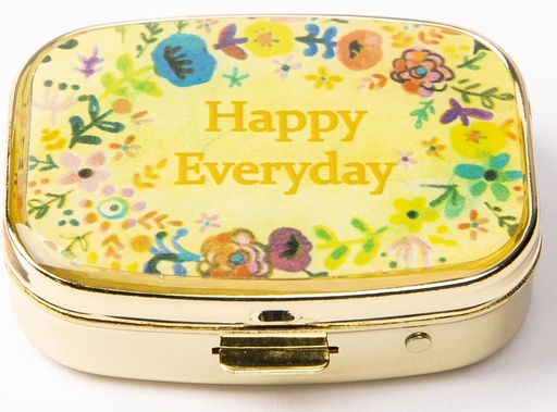 [BRSRMYYBB57B43LJ] AmyZone Metal Pill Organizer Compact Box Pill Cill Case to Hold Vitamin / Tylenol / Fish Oil / Suplemen / Meds / Tablet for Purse / Pocket (Happy Everyday)