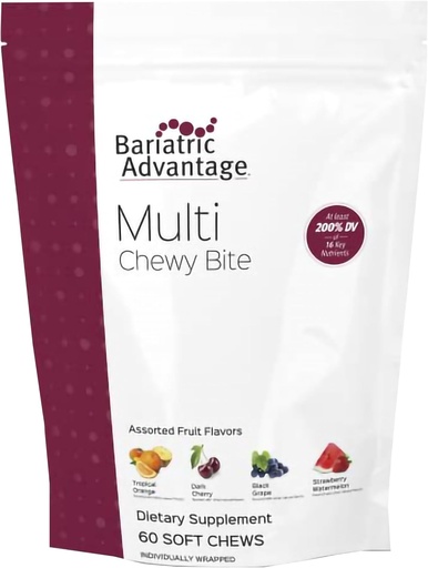 [BRSW2AAOPIDRA3LP] Bariatrik Avantajı Çok Chewy Bite - Bariatrik Cerrahi Hastaları için Yumuşak Chew Multivitamin - Folic Acid, Vitamin D3 & More - Assorted Fruit Flavor - 60 Count