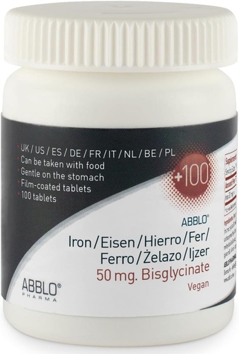[BRSWYZYYBB7A2CDZ] 50 mg. Ferro BISGLYCINATE (100 unità) ABBLO è Gentle su Lo Stomach & può essere preso con il Cibo.