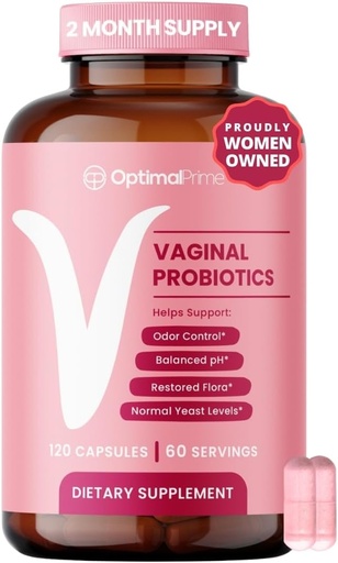 [BRSROBI3OUFQ2CL4] Optimal Prime Vaginal Probiotics for Women with Prebiotics, Cranberry Extract, and Lactobacillus Probiotic Blend, Supports Healthy Vaginal Flora, Odor Control, pH Balance, 2 Month Supply, 120 Capsules