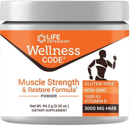 [BRSWGGDYCEFGMHLA] Life Extension Wellness Code® Muscle Strength & Restore Formula, Vitamin D3, ß-Hydroxy-ß-Methylbutyrate Monohydrate (HMB), Muscle Health, Gluten Free, Non-GMO, 94.2 g
