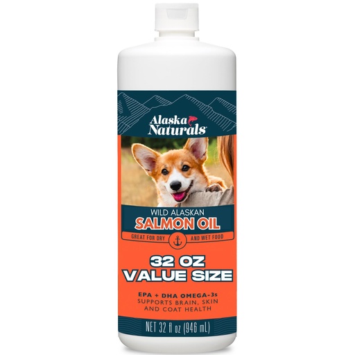 [BRSWIZTRAJ6BGA3A] Alaska Naturals Wild Alaskan Salmon Fish Oil Supplement for Dogs Skin and Coat with EPA DHA Omega 3 Fatty Acids Liquid Food Topper 32 oz.