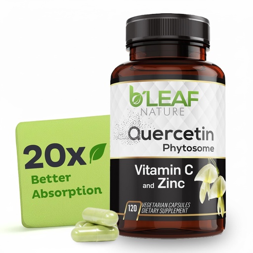 [BRSWYCYDOQNGGC3Z] B'LEAF NATURE Quercetin Phytosome, 120 Capsules – 1000mg High Absorption Quercetin with Vitamin C and Zinc – Non-GMO Vegetarian Quercetin Supplement for Immune, Energy and Seasonal Support