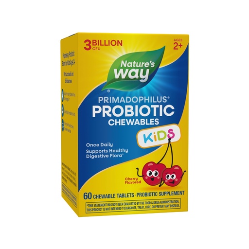 [BRSWKGA4BUJQACDO] Nature's Way Primadophilus Probiotic Chewables for Kids, Supports Healthy Digestive Flora*, for Kids Ages 2+, 3 Billion CFU, 60 Cherry Flavored Chewables (Packaging May Vary)
