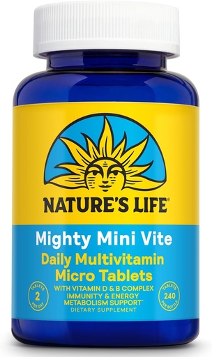 [BRSWIFD5CMOBYGAZ] Nature's Life Mighty Mini Vite - Daily Multivitamin for Women and Men - Vitamin D and B Complex - Immunity and Energy Metabolism Support - Lab Verified - 120 Servings, 240 Micro Tablets