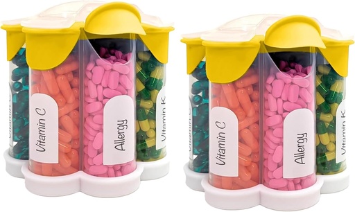 [BRSRAYAFCMBQADTU] Extra Large Pill Organizer Daily, Weekly, Monthly Supplement Bottle, Cute Blossom Pill Dispenser with 7 XL Compartments (2 Pack Combo) (Yellow 2 Pack)