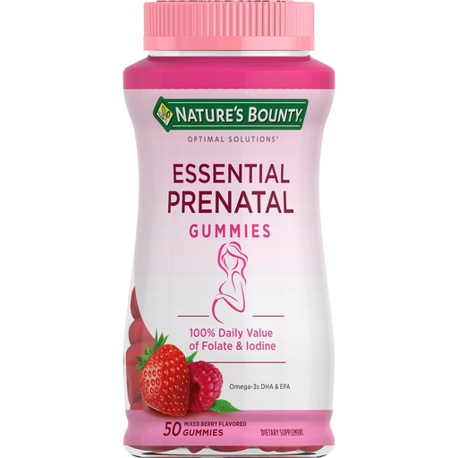 [BRSWGEABC4PQAFI7] Nature's Bounty Optimal Solutions Essential Prenatal Gummies, Folic Acid and Iodine, Omega 3 and DHA, 50 Count, 25 Total Servings