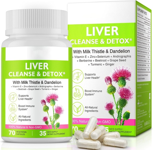 [BRSRAAYQO4HAMC3V] Liver Renew Cleanse Detox,Liver Cleanse Detox & Repair & Support |70 Capsules|Herbal Supplement for Liver Health| Milk Thistle Dandelion Root with 9 Herbal Minerals for Men & Women