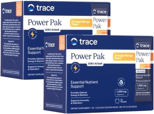 [BRSW2ZQ6AAPQEFI7] Trace Minerals Power Pak Multivitamin and Multimineral Packets - Electrolyte Support - 1200 mg Vitamin C plus 70+ Trace Minerals - Sugar Free - Orange Mango Flavor - 60 Packets