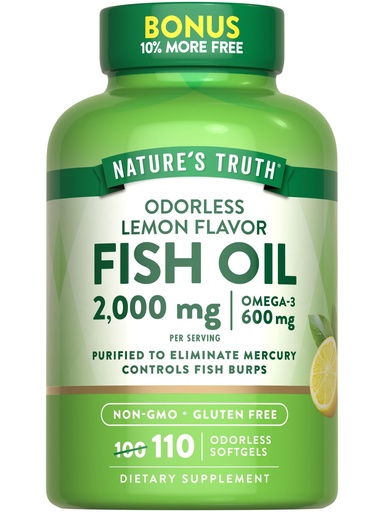 [BRSWECTQBN6WOEIZ] Nature's Truth Fish Oil 2000mg | 110 Softgels | Omega-3 | Lemon Flavor | Non-GMO & Gluten Free Supplement
