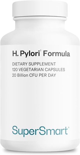[BRSRMHAYCR5QOYL3] Supersmart H. Pylori Formula 20 Billion CFU per Day - Probiotic Lactobacillus Reuteri DSM 17648 Supplement | Non-GMO & Gluten Free - 120 Vegetarian Capsules