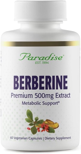 [BRSWGZ32AAPRGD34] Paradise Herbs, Berberine Extract, 500 mg, Pure & Potent Berberine Supplement, Vegan, Non-GMO, Gluten Free, 60 Vegetarian Capsules