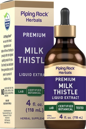 [BRSROZYCOF4AK3TX] Piping Rock Milk Thistle Extract Liquid Drops | 4 Fl Oz | Herb Tincture Supplement | Alcohol Free | Vegetarian | Non GMO, Gluten Free