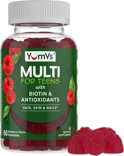 [BRSWKZIRDF4AM2L4] YumVs Teen Multivitamin Gummies with Biotin and Antioxidants - Raspberry Flavor - Hair Skin Nails Support - Kosher Teenager Vitamins for Boys and Girls 12-17 - Teen Gummy Multi Vitamin (60 Count)