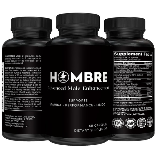 [BRSRMYYZPMCBYD35] Hombre Male Enhancing Supplement – Add 2 in 60 Days With Our Enlargement Pills for Men Muscle Growth – Increase Size, Strength, Stamina – Endurance, Performance, Energy Booster - 60 Capsules