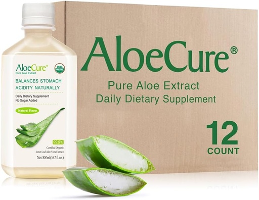 [BRSWYGTRCABGO3T6] AloeCure USDA Ekološka Aloe Vera Juice narejena v 12 H od žetve - Pure Aloe Juice Natural Prebavni dodatek za podporo prebavljivosti, imunskega sistema in uravnotežene želodčne kisline, 12 x 500ml steklenice