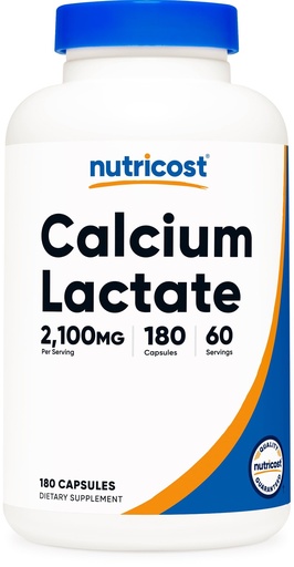 [BRSROFQDB4DR6ALZ] Nutricost Calcium Lactate 2,100mg; 180 Capsules - Vegan, Non-GMO and Gluten Free, 60 Servings