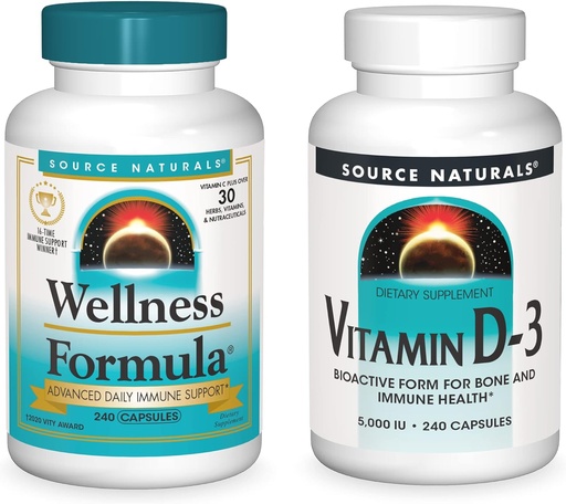 [BRSW2BL2OYCBECQZ] Source Naturals Wellness Formula and 5000 iu Vitamin D-3, 240 Capsules in Each Bottle