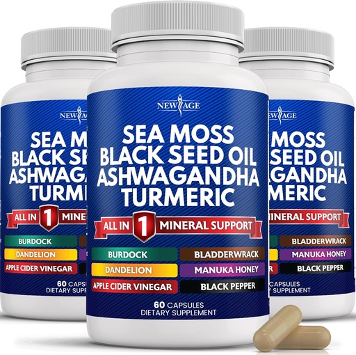 [BRSROHTYOR5B63LU] NOVA STAROST Silica Sea Moss, črno seme olje, Ashwagandha, Kurkurja, Bladderwrack, Burdock - z Manuka, Medena Dandelion, ACV Črna paprika Gluten brezplačno