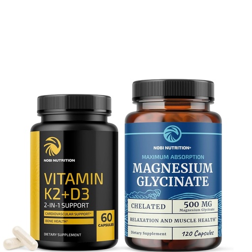 [BRSRAFI7OYNGGELV] Vitamin D3 K2 and Magnesium Glycinate Supplement | Bone, Heart, and Muscle Support with 5000 IU D3, K2 MK7, and 500mg Magnesium | High Absorption, Immune & Nerve Support | 60 Servings Each