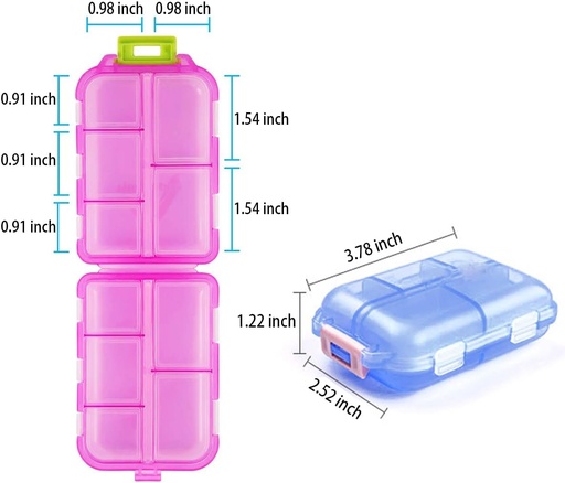 [BRSRA2Y2CACGEFLD] Small Travel Pill Box Organizer, 10 Compartment Pill Case Planner, Portable Folding Daily Medcine Container Capsule Dispenser for Storage Medication, Meds, Vitamin, Fish Oil, Supplement, Blue