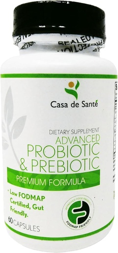 [BRSWGFINCB7A4DL3] Casa de Sante FODMAP Low Certified Probiotic & Prebiotic Synbiotic Supplement, IBS IBD & SIBO Dairy Free Vegan, Soy/Gluten/Inulin Free Non GOML No Gas No Blooting (60 Caps)