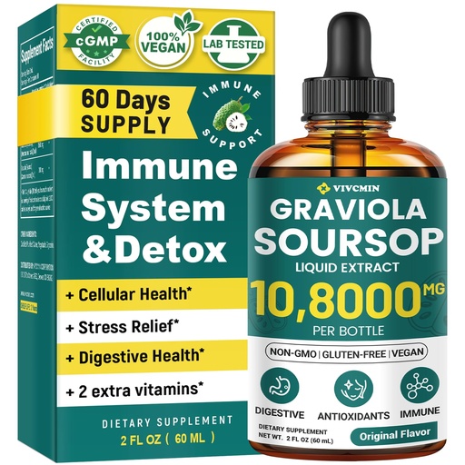 [BRSRAZQNAR5RYDQZ] vivcmin Graviola Soursop Leaf Extract Liquid - Soursop Bitters Liquid, Support Immune, Relax, Liver and Sleep | Non-GMO, Sugar & Gluten Free, Original Flavor, 2 Fl Oz